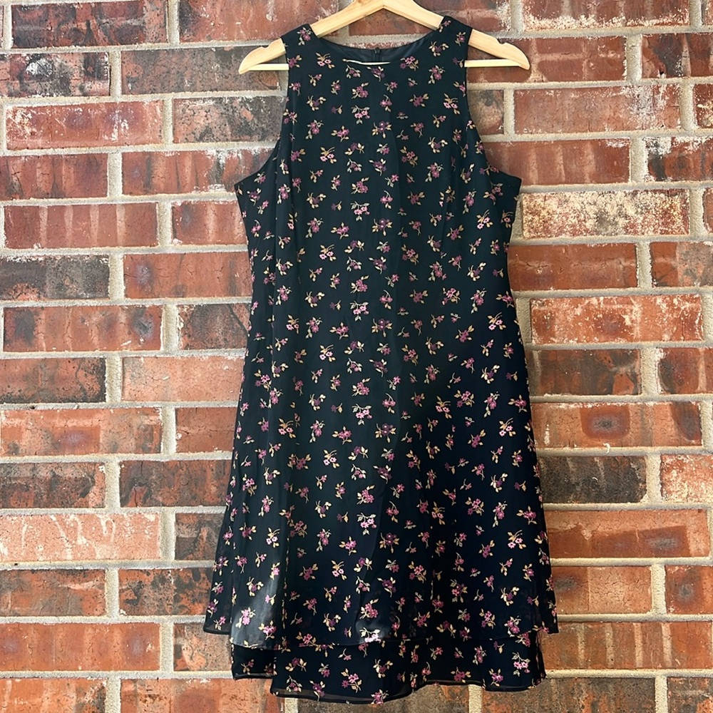 Adorable Vintage Black Floral Drop Waist Dress